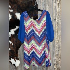 Rachel Kate bohemian printed 3/4 sleeve royal blue dress